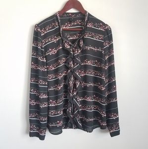 Worthington | Ruffle Bird Patterned Blouse size XL
